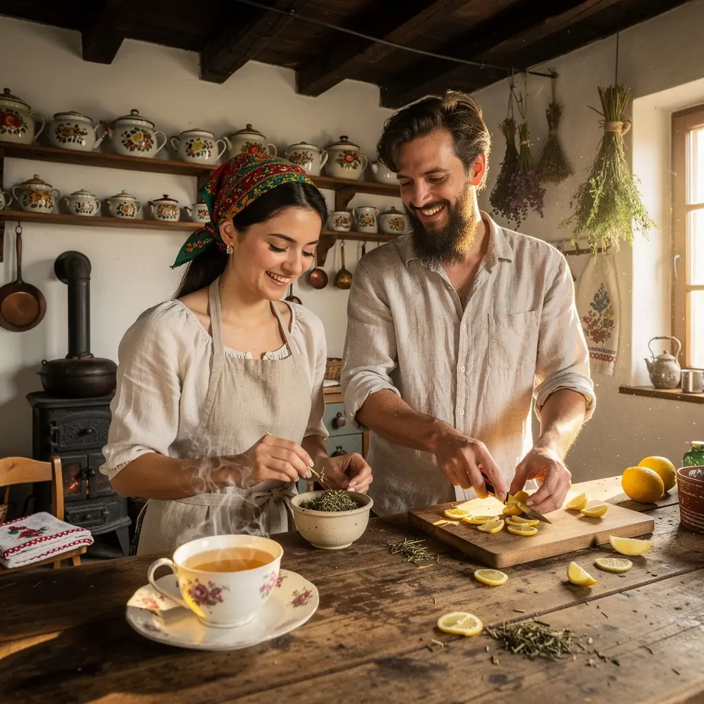 Frissítő citromfű tea, napfényben csillogó bögre.